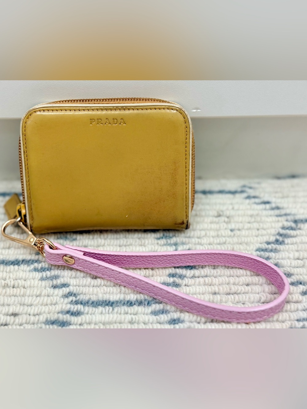 PRADA Vintage Y2K Quiet Luxury Yellow Patent Leather Zip-Around Wallet/Wristlet